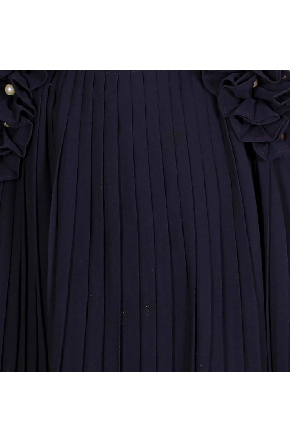 Navy Pleated Sleeveless Knee Length Dress