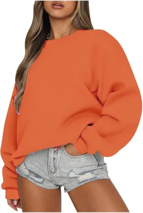 Oversized Sweatshirt for Women Loose Fit Preppy Long Sleeve Fleece Pullover Winter Warm Crew Neck Sweater Tops