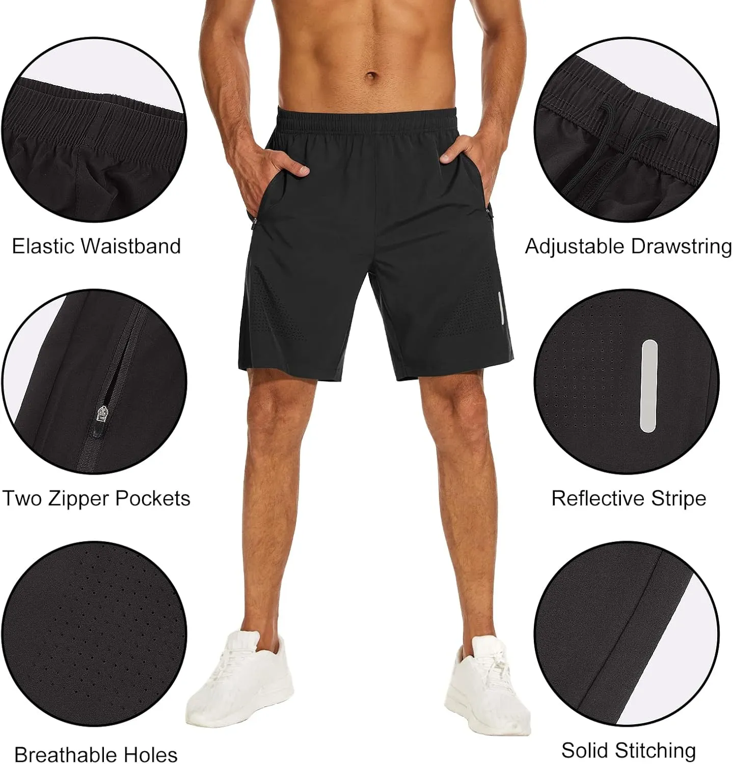 SIMIYA Men's Running Workout Shorts Lightweight Quick Dry Mens Athletic Shorts 7" Training Gym Shorts with Zipper Pockets