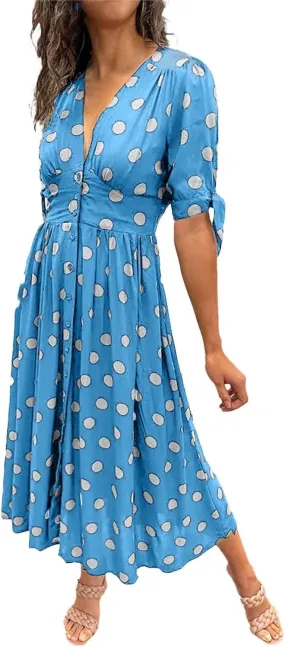 Summer Dresses for Women 2024 Wrap V Neck Short Sleeve High Waist Floral Flowy A Line Polka Dot Midi Short Boho Dresses