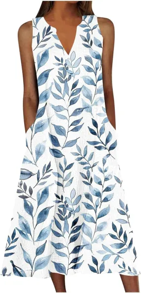 Sundress for Women Sleeveless Tank Dresses 2025 Vacation Plus Size Dress Casual Button V Neck Boho Floral Beach Dress