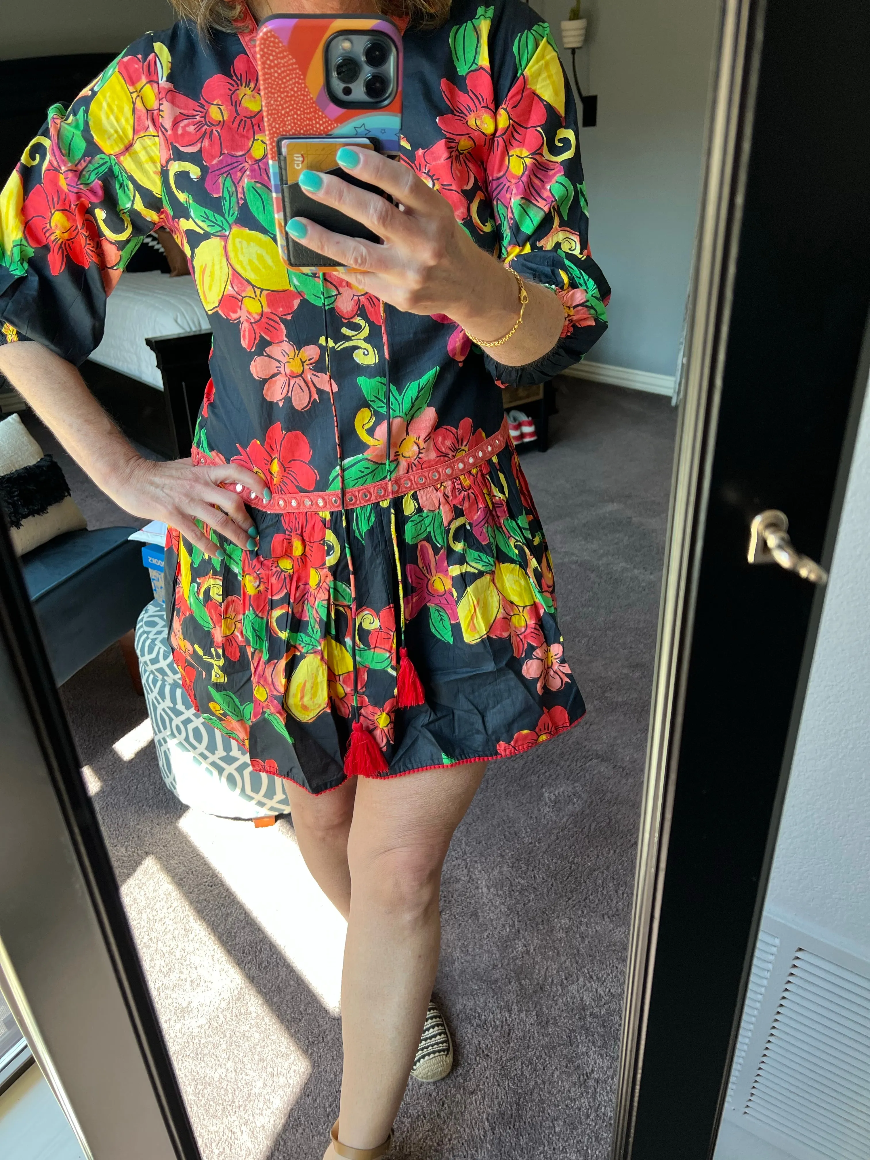 Susana Printed Throw On Sundress in Black Citrus Floral