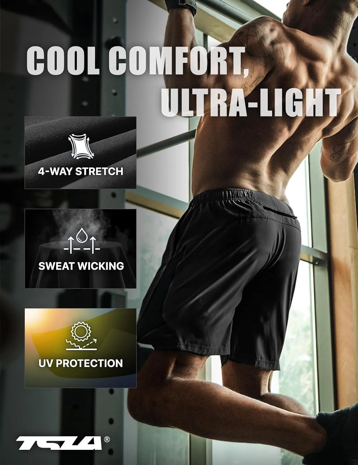 TSLA Men's Active Running Shorts, Training Exercise Workout Shorts, Quick Dry Gym Athletic Performance Shorts with Pockets