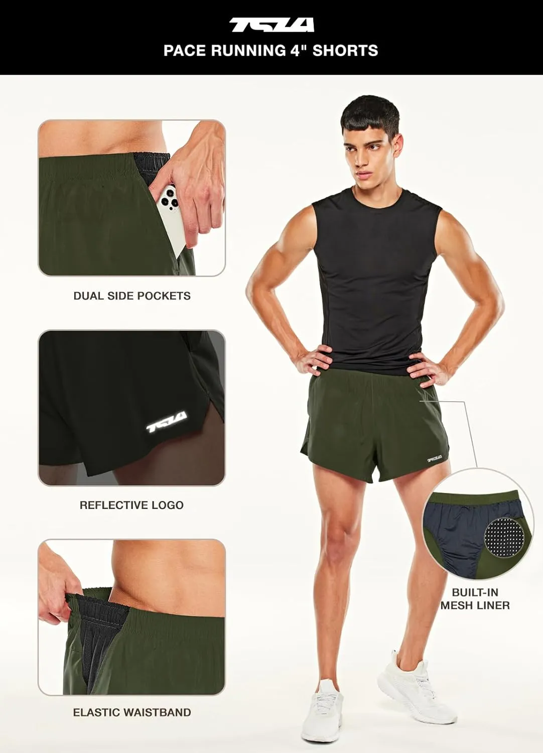 TSLA Men's Active Running Shorts, Training Exercise Workout Shorts, Quick Dry Gym Athletic Performance Shorts with Pockets