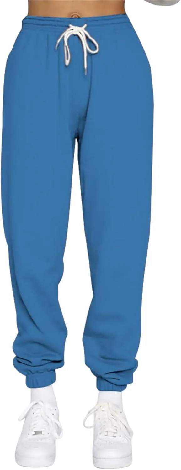 Women High Waisted Baggy Sweatpants 2024 Jogger Pants Y2k Trendy Lounge Trousers Pockets Baggy Cinch Bottom Jogger