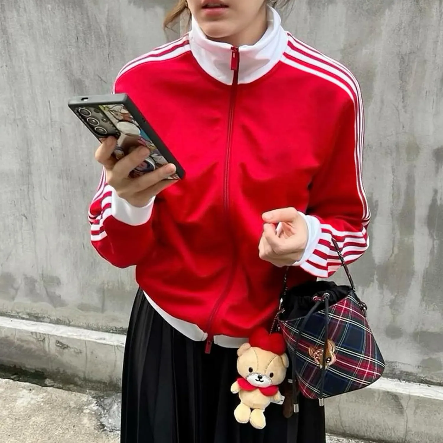 Women Stripes Track Jacket Vintage Stand-Up Zipper Sweatshirt Cropped Lightweight Bomber Tracksuit Coat Outerwear