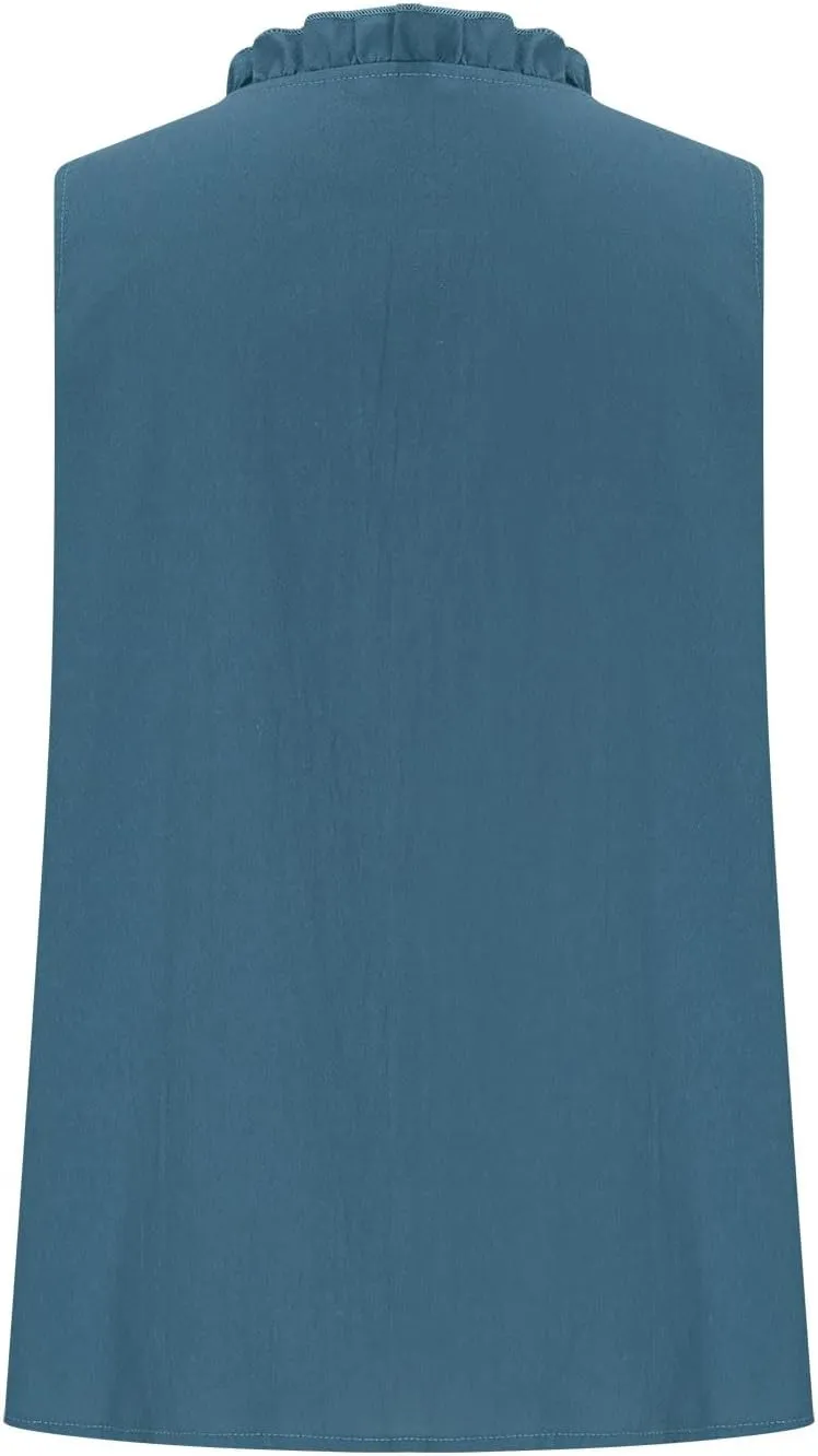Womens Cotton Linen Vest Tops Deep V Neck Sleeveless Longline Tank Top Button Down Soft Basic Shirts with Pockets