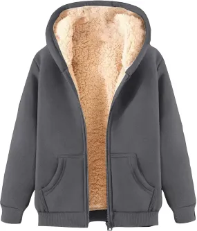 Women's Sherpa Lined Hoodie Jacket Warm Fleece Hooded Zip Up Casual Thermal Jacket with Pocket for Winter