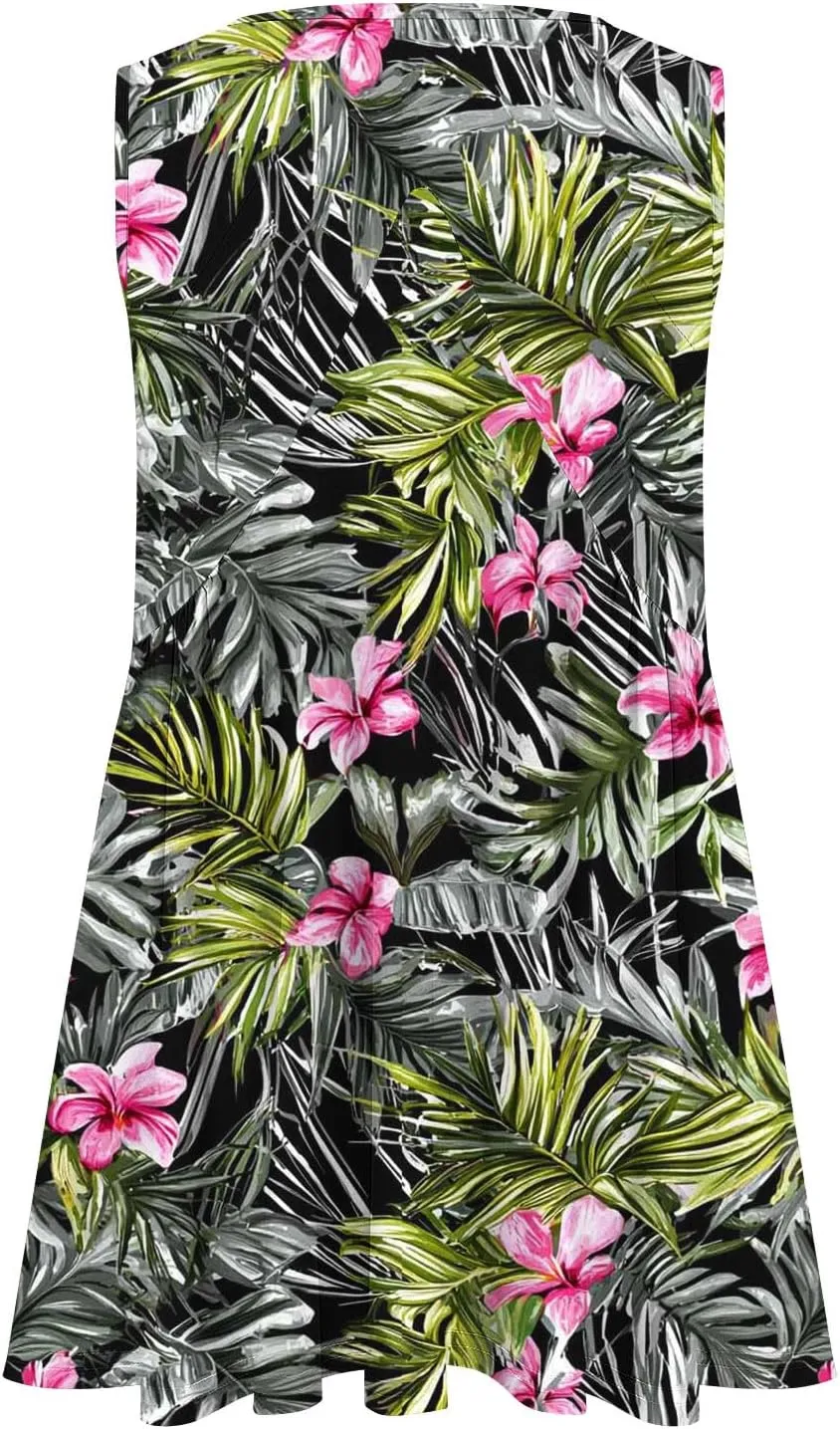 Womens Tank Tops Dressy Casual Sleeveless Printed Pleated Hawaiian Shirt V Neck Loose Beach Fashion Summer Tank Top