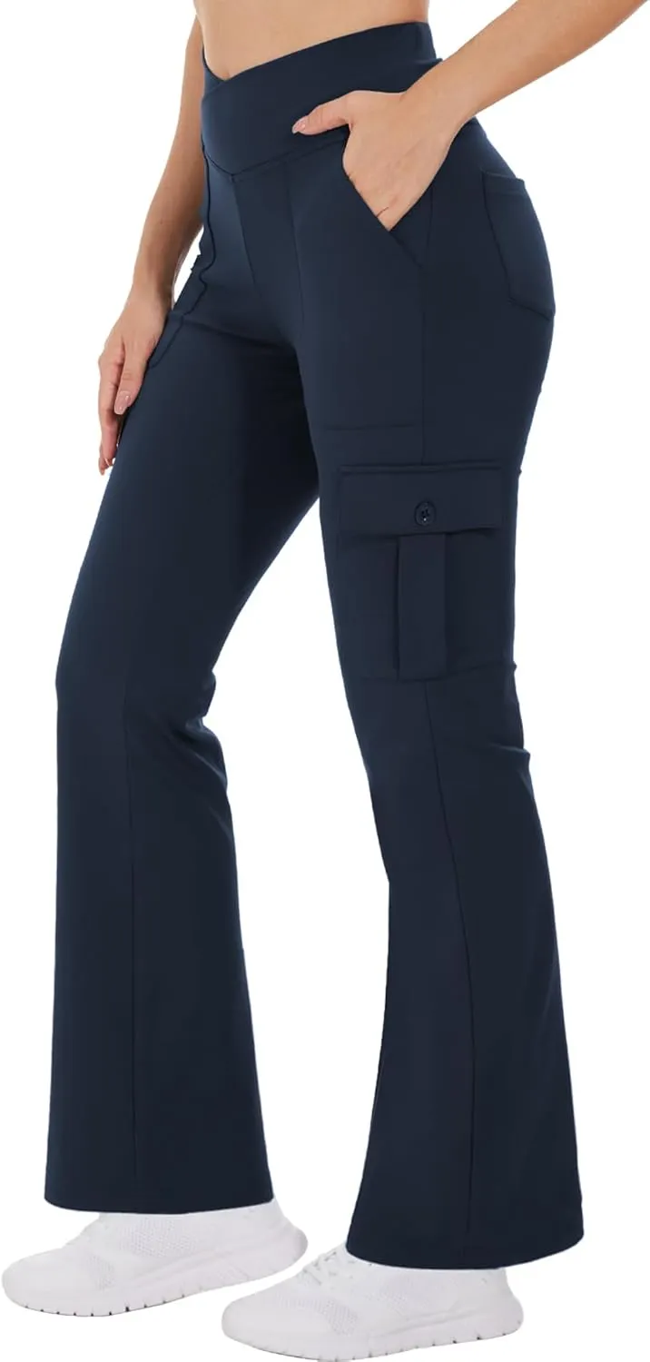 Yoga Flare Leggings for Women High Waisted Yoga Casual Pants Workout Leggings Cargo with 6 Pockets Bootcut Pants