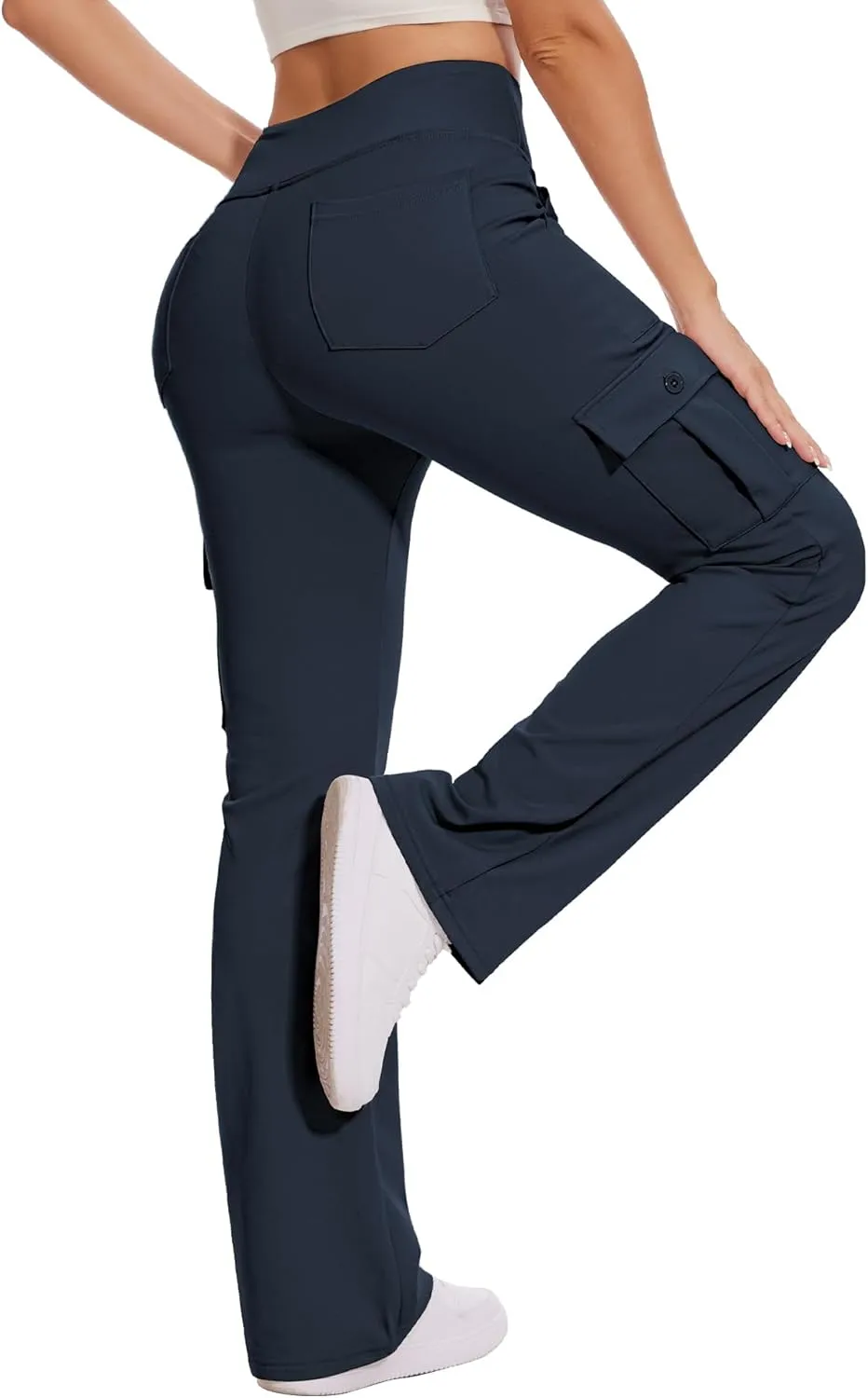 Yoga Flare Leggings for Women High Waisted Yoga Casual Pants Workout Leggings Cargo with 6 Pockets Bootcut Pants