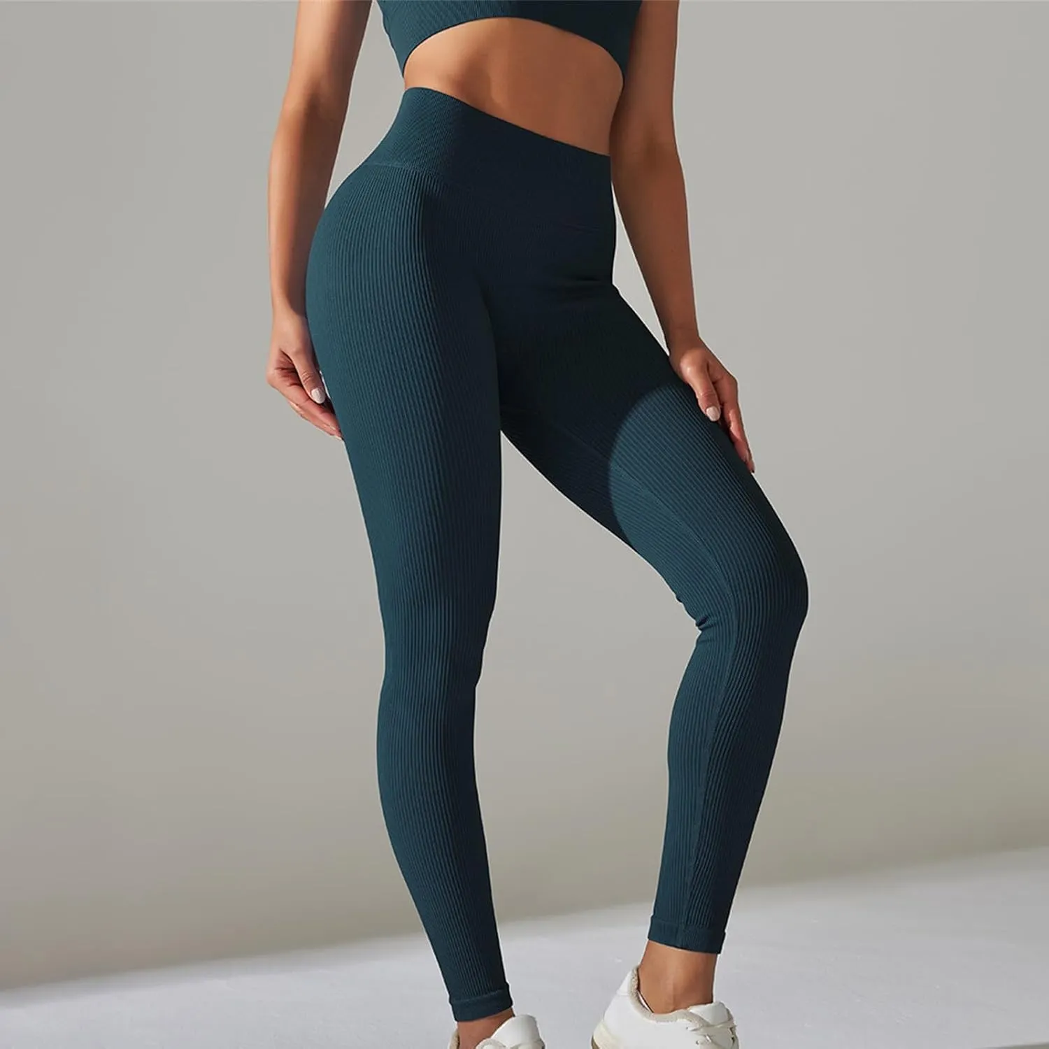 Yoga Leggings for Women High Waist Tummy Control Yoga Pants Ribbed Stretch Workout Leggings Compression Gym Tights