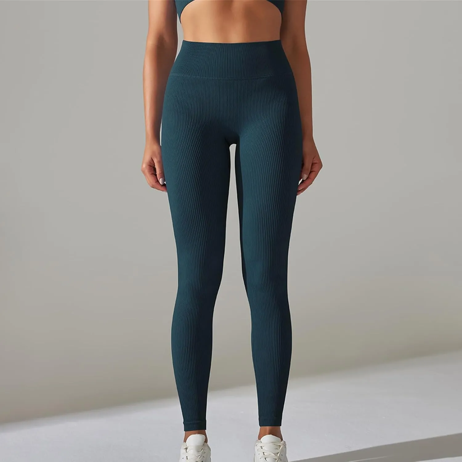 Yoga Leggings for Women High Waist Tummy Control Yoga Pants Ribbed Stretch Workout Leggings Compression Gym Tights