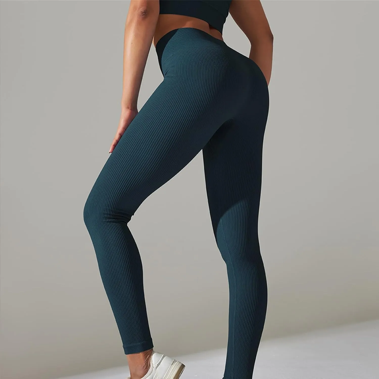 Yoga Leggings for Women High Waist Tummy Control Yoga Pants Ribbed Stretch Workout Leggings Compression Gym Tights